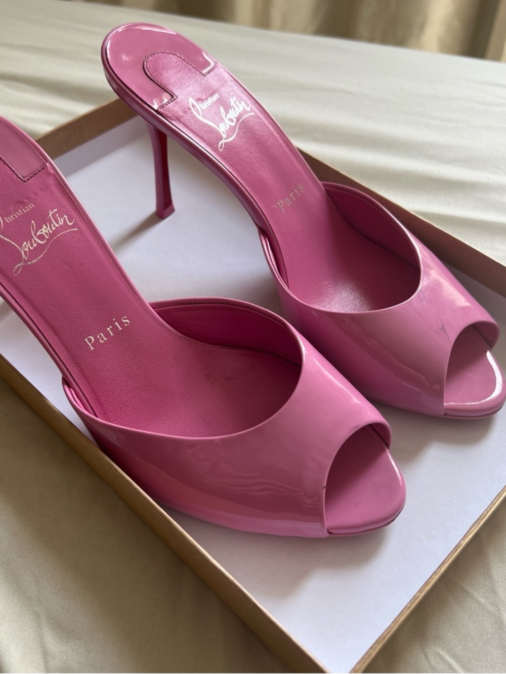 Christian Louboutin Patent Pink Open-Toe Mule Heels